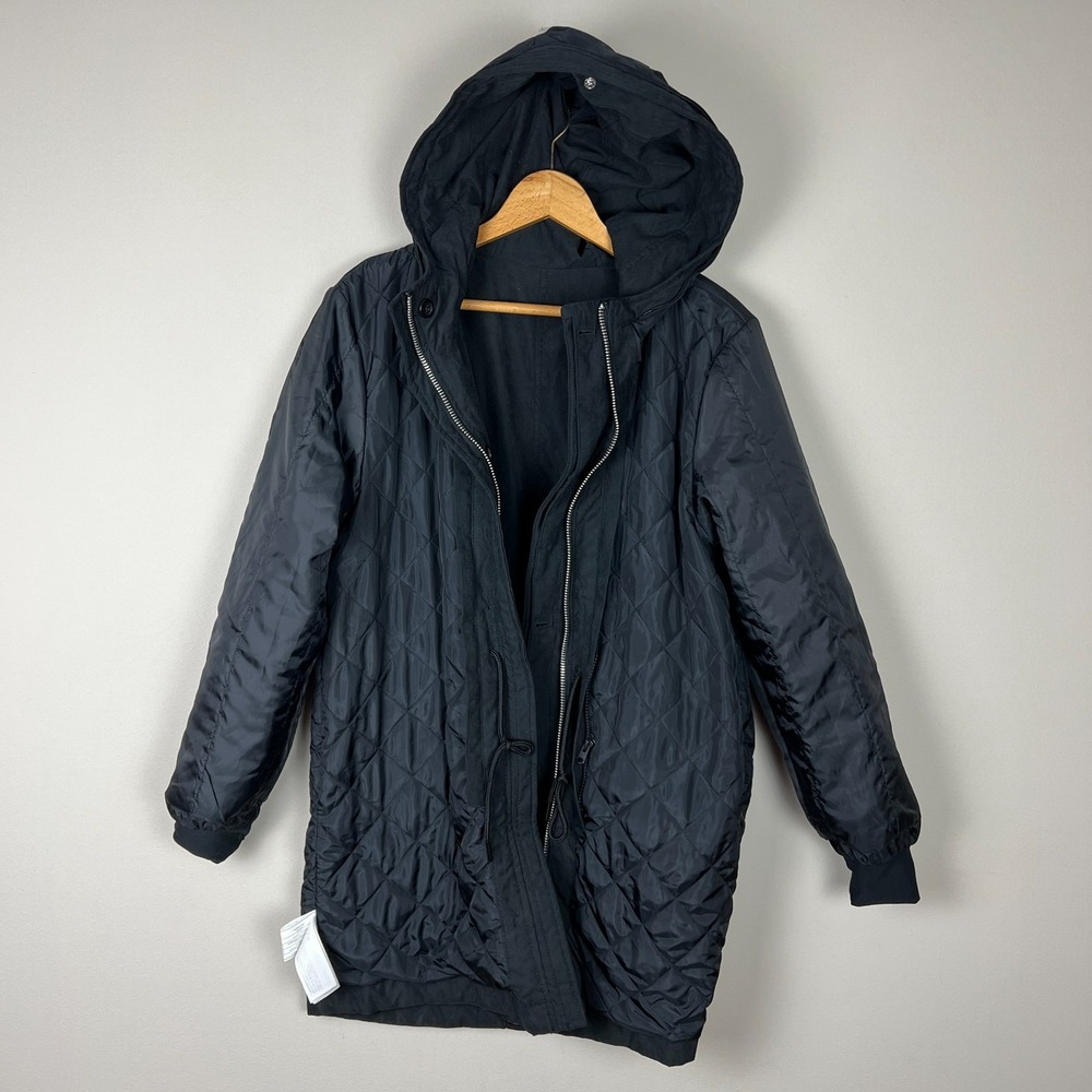Abercrombie & Fitch Parka Jacket Womens Small Black Faux Fur Lined Hooded Winter - Picture 14 of 16